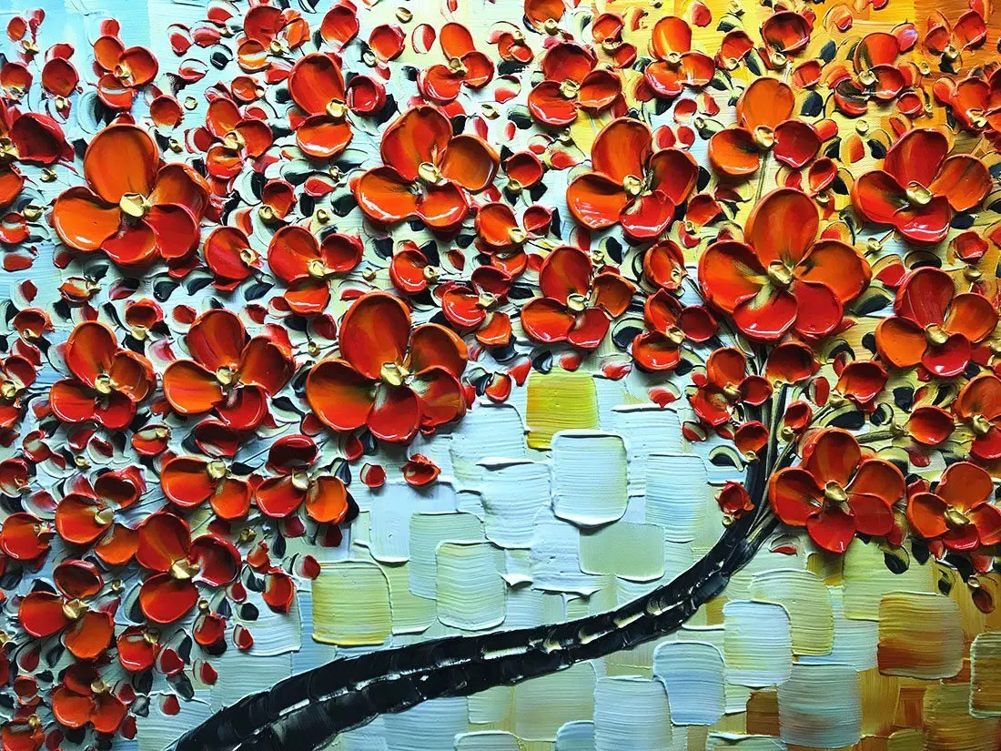 Billige 100% Hand Gemalt 3D Öl Gemälde Ahorn Baum Bilder Home Decor Red Kunstwerk Leinwand Wand Kunst Kein Gestaltet Abstrakte