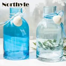DH the Mediterranean sea style Glass Vase flower bottle shell accessories glass vase flower bottle sea blue glass bottle m style ваза настольная vase glass cool orange