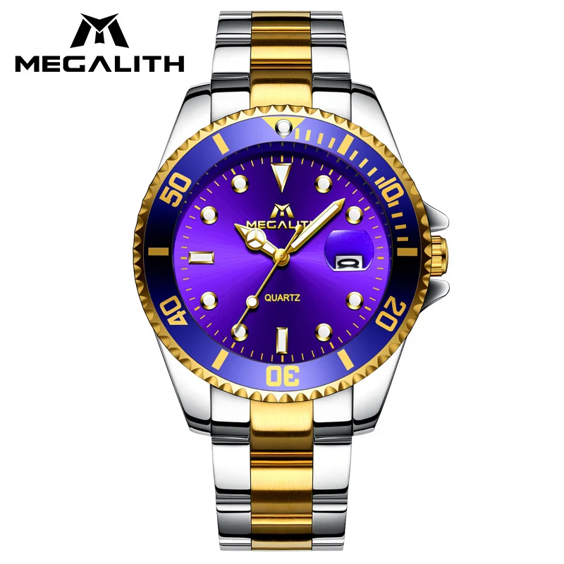 

MEGALITH Business Gold Watch Stainless Steel Watches For Men Waterproof Date Calendar Casual Wristwatch Men Clock
