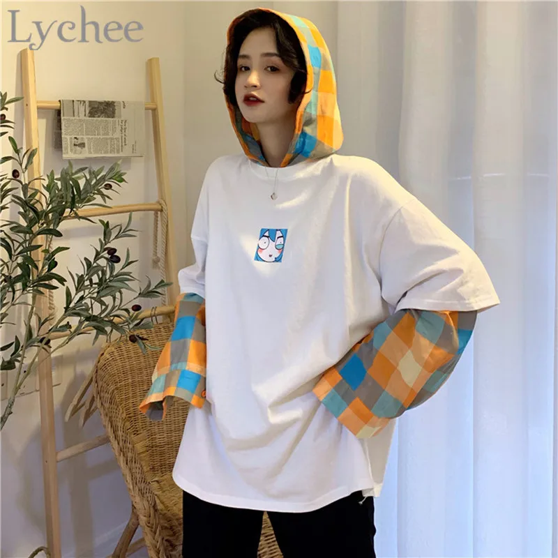 Женский свитшот с капюшоном Lychee в стиле Харадзюку Свободный длинным рукавом и