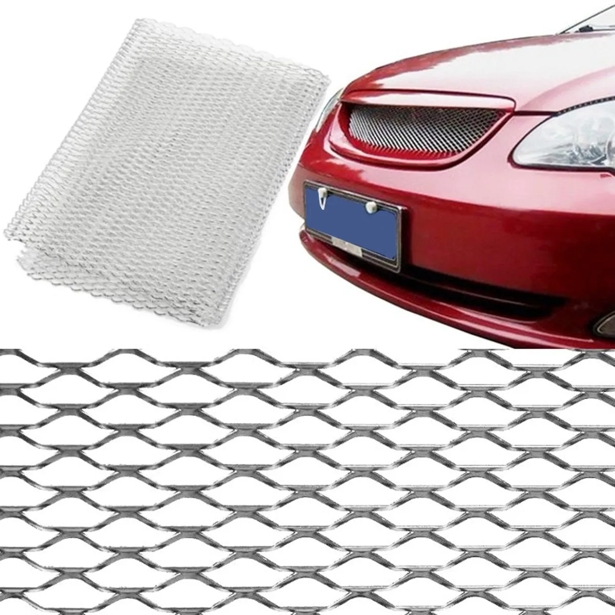 

Autoleader 100X33cm Universal Aluminum Car Front Vehicle Silver Grille Net DIY Mesh Replacement Racing Grill Section 40X13 Inch