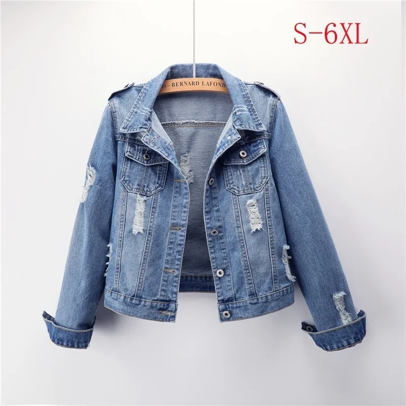 Женская короткая джинсовая куртка модель ZH013 сезона весна 2019 года размеры 5XL 6XL |