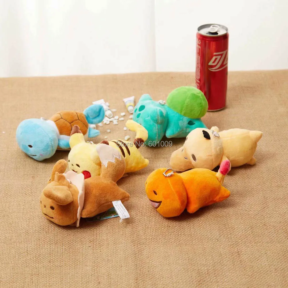 

10/Lot 6 Styles Lying Pikchu Eevee Charmander Bulbasaur Squirtle Psyduck 4" 10CM Plush Doll Toys Retail