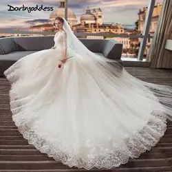 Принцессы Свадебные и Бальные платья 2018 элегантные кружева Половина рукавом Свадебные платья с v-образным вырезом спинки свадебное платье