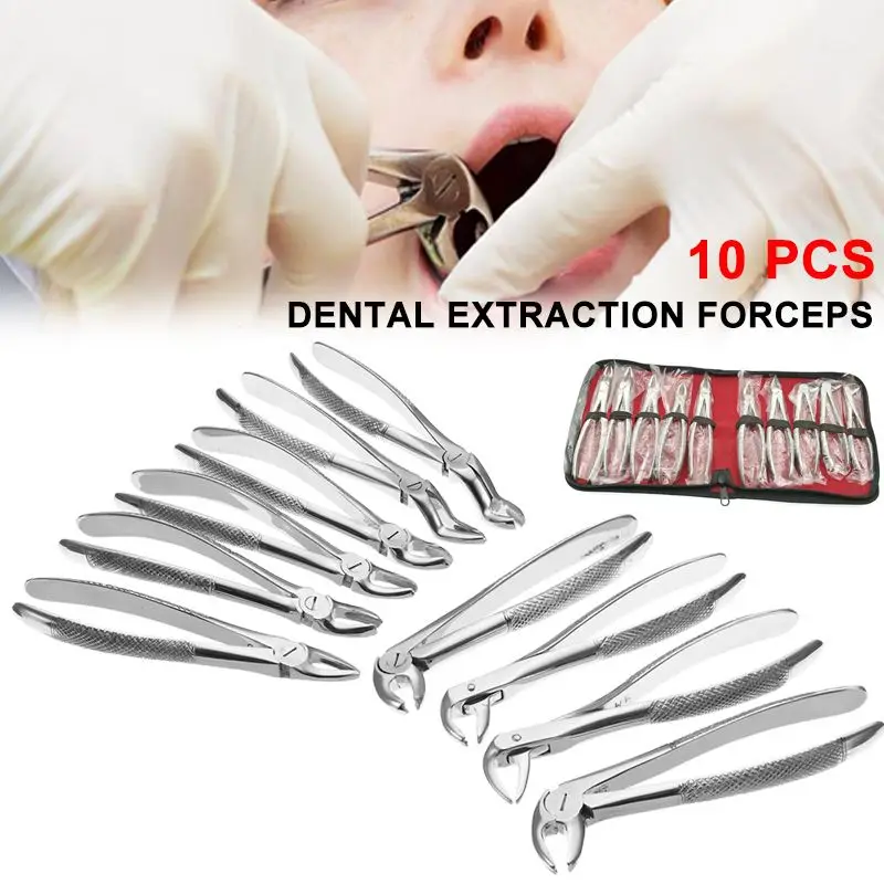 Koop 10 PCS Rvs Tandheelkundige Extractie Tang Volwassenen Tanden Extraheren Tang Chirurgische Toothdental Instrument Met Opbergtas