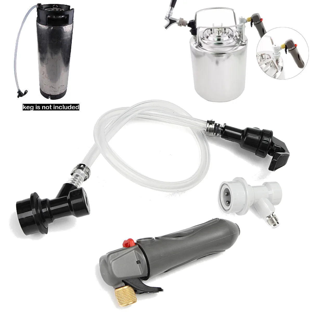 

Keg Charger Co2 Injector Draft Beer Dispenser, Ball Lock Disconnect & Plastic SQUEEZE PICNIC TAP Faucet Homebrew Soda