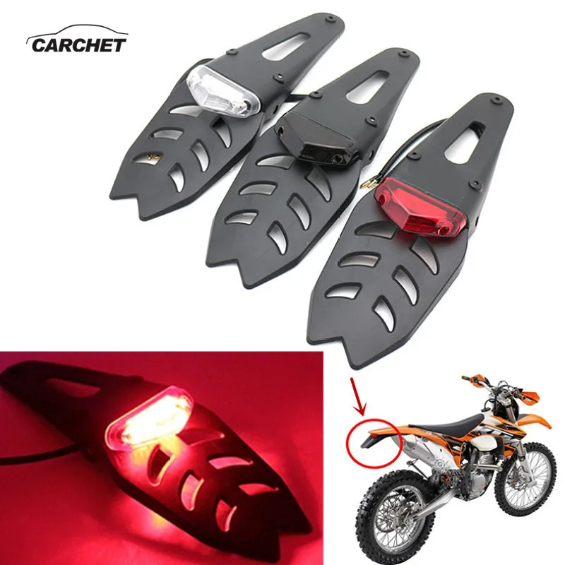 

CARCHET 12V Motorcycle Rear Fender ABS License Plate Bracket Holder With Red LED Taillight Brake Lamp For Enduro Motocross Moto