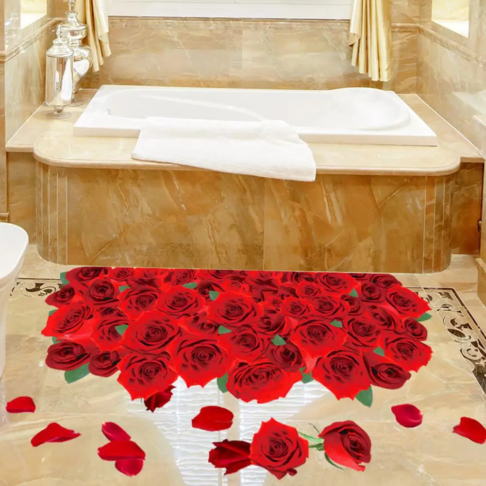 Adeeing Removable Romantic 3D Roses Pattern Sticker for Bathroom Living Room Wall Floor Decor | Дом и сад
