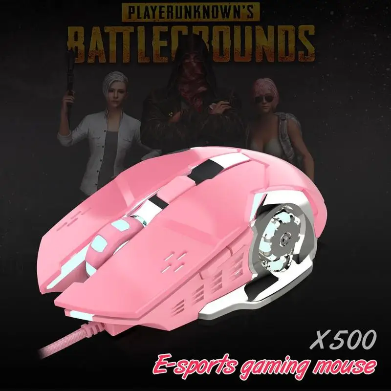 

New Arrival Fashion V500 USB Wired Gaming Mouse 3200DPI 6 Buttons Gamer Mouse Pink for PC Lighted wired mouse for Women Pink
