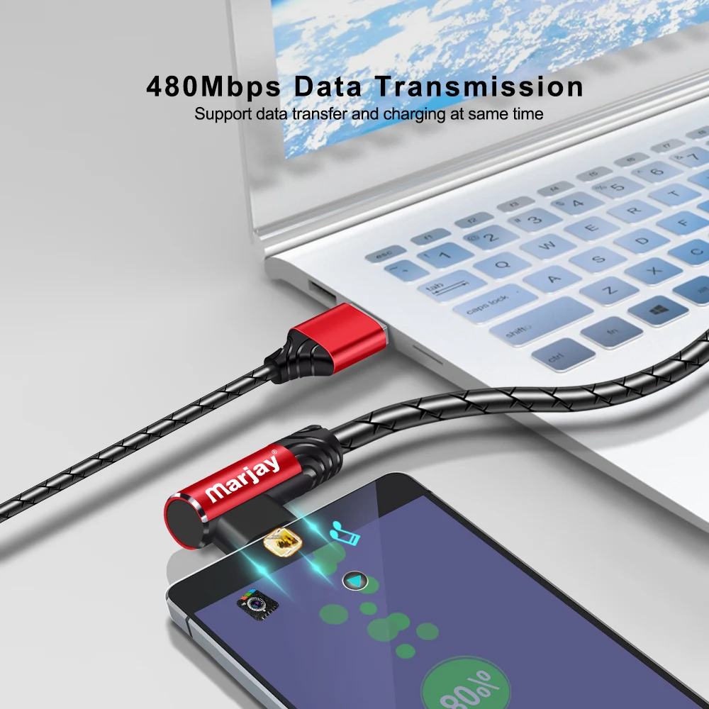 Marjay, USB кабель для быстрой зарядки типа C, 90 градусов, USB C, игровой кабель для зарядки, зарядное устройство для телефона Android, кабель для передачи данных с углом 90 градусов