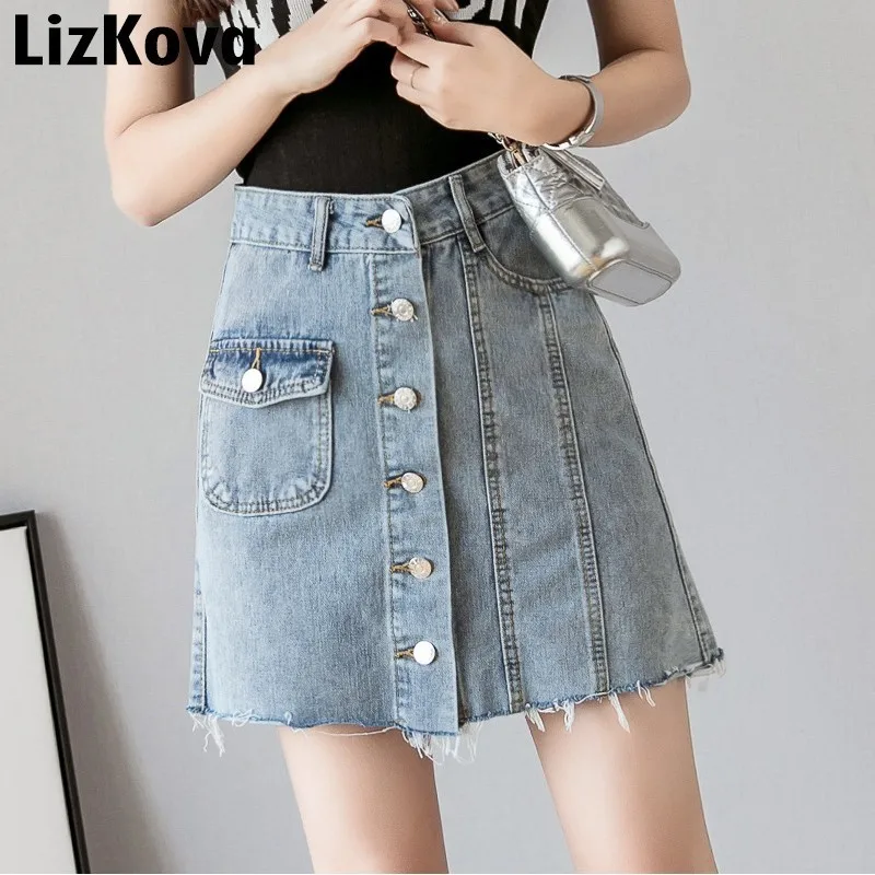 Denim Skirt Single Button High Waist A-line Mini Skirts Irregular Hem Tassel Jeans Shorts 2019 Summer Denim Skirt Single Button High Waist A-line Mini Skirts Irregular Hem Tassel Jeans Shorts 2019 Summer