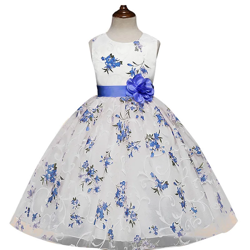 Lovely Print Flower Little Baby Girls First Communion Dress With Lace Tulle Flower Boutiques Birthday Party Gown Dress For Girls
