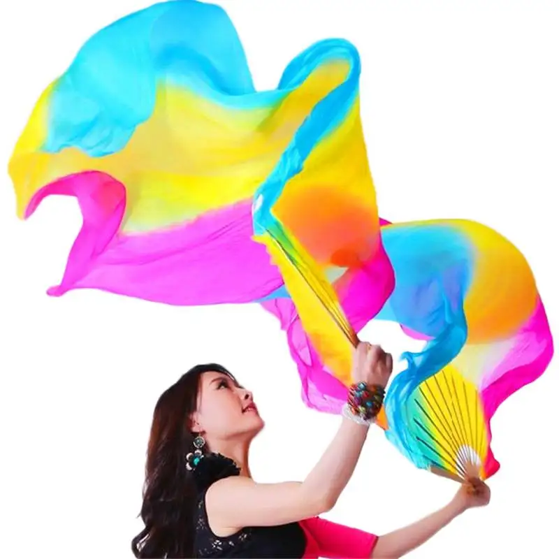 

1 Pair 1.8 Meter Rainbow 5 Colors Belly Dancing Fan Silk Bamboo Ethnic Dance Fan For Chinese Classical Dance Wear Stage Props