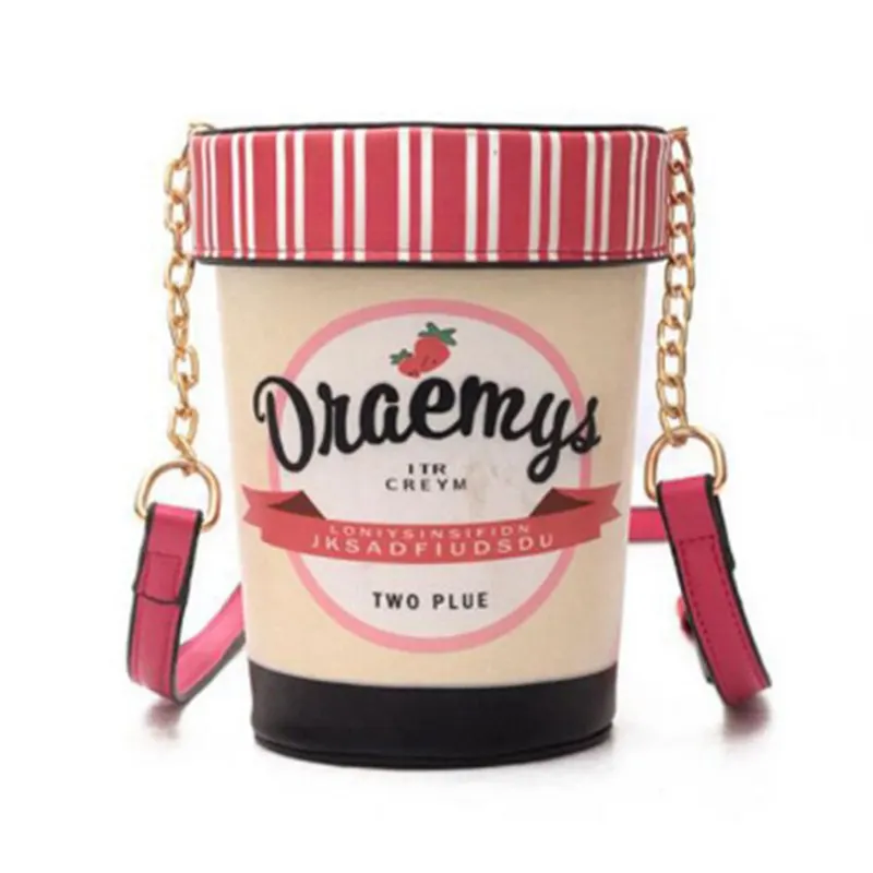 

Sweet Girl's Cute Ice Cream Barrel Shoulder Bag Letter Printed Cross Body Bag Bucket Bag