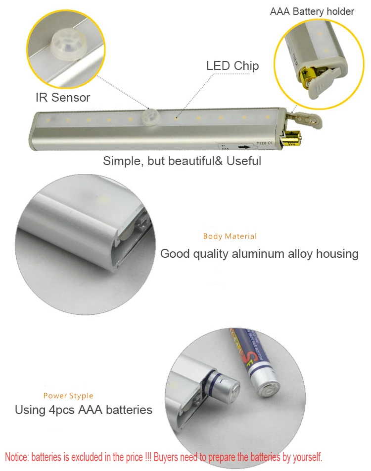 190 мм Длинный беспроводной датчик движения Точечный светильник шкаф ящик лестница батарея питание алюминиевая полоса бар авто. Светильник