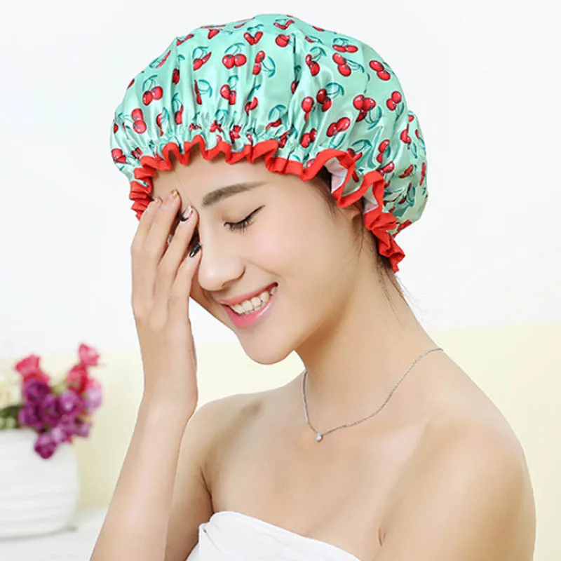 

1Pcs Thick Shower Caps Double Layer Shower Hair Cover Waterproof Women Supplies Bath Hat Bathroom Accessories