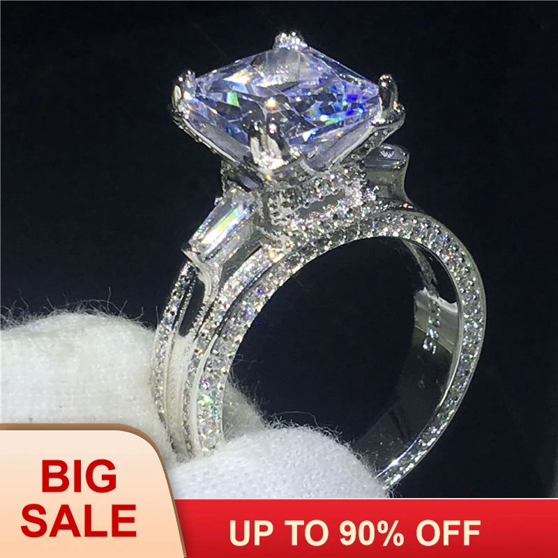 Sterling Silver 925 Women/'s CZ Round Halo Engagement Ring Wedding Band Set 5-10