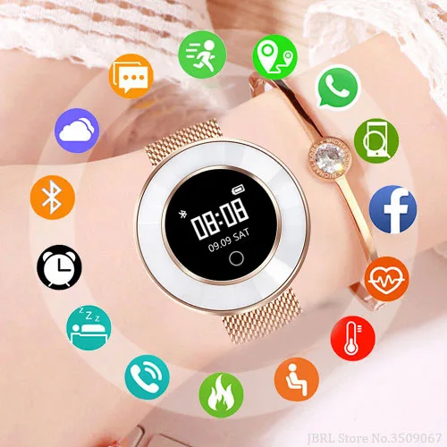 

OLED Screen Ceramic Bluetooth Smart Watches Women Heart Rate Blood Pressure Wristband Waterproof Female Sport Smartwatch