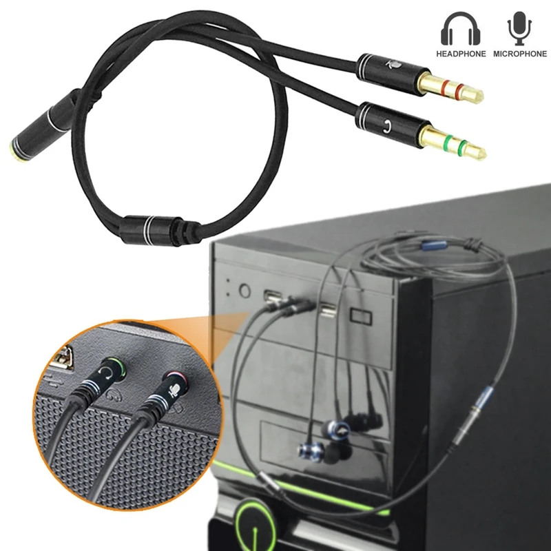 

AUX 3.5mm Audio Mic Splitter Cable Female to 2 Male Headphone Microphone Adapter