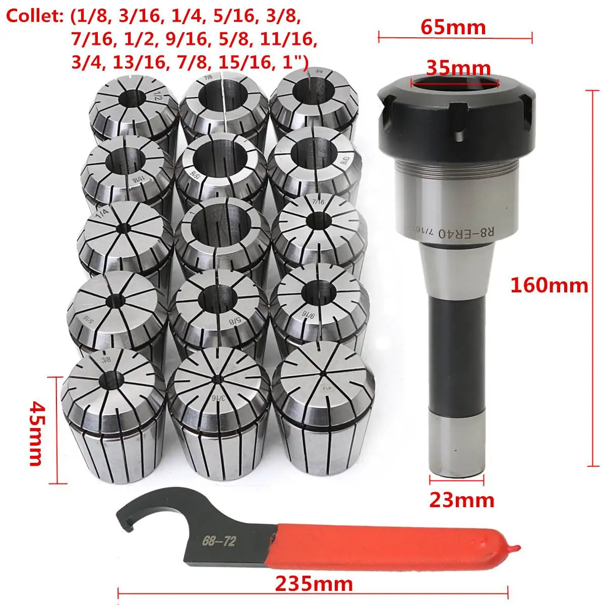 ER40-7 Spring Collets Set Collet R8 Chuck ER-40 New