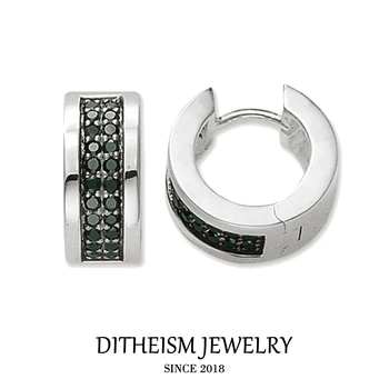 

Creole Black Hinged Hoop Earrings, 2018 New Cubic Zirconia Fashion Jewelry Black Round 925 Sterling Silver Gift For Women Men