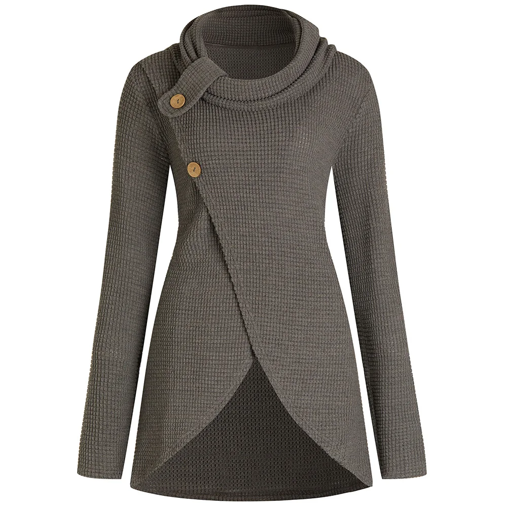 

Women Plus Size Buttons Front Slit Sweater Women Pullovers Autumn Winter Casual Cowl Neck Long Sleeves Solid Sweaters Jumpers