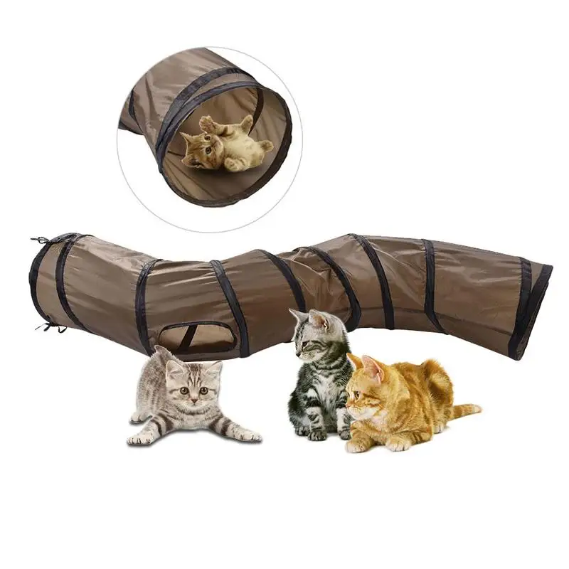 S-shaped 9 Colors Funny Pet Tunnel Cat Play Tunnel Brown Foldable Cat Tunnel Kitten Cat Toy Bulk Cat Toys Rabbit Play Tunnel