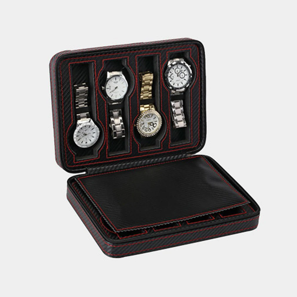 8 слотов портативный черный карбоновое волокно из искусственной кожи часы на молнии сумка для хранения путешествия ювелирные изделия часы коробка сумка персонализированный роскошный подарок