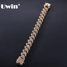 UWIN Новые 7 дюймов 8 дюймов зубцы кубинские звенья браслеты 14 мм Bling кубический цирконий хип-хоп золотой цвет ювелирный браслет мужской