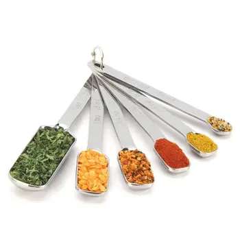 

2LB Depot Premium Stainless Steel Measuring Spoons - Set of 6 with Bonus Leveler Narrow Accurate Measuring Spoon Design Fits i