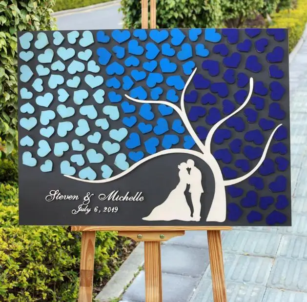 Wedding guest book alternative idea Custom 3D guestbook Rustic wedding decor Tree Hearts Newlyweds Wood gift | Дом и сад