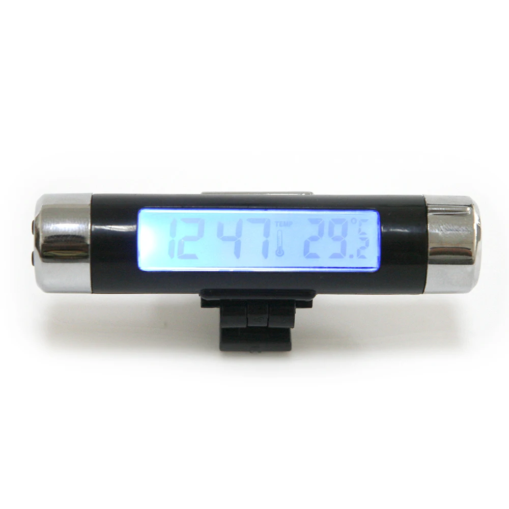 

0-70 Degree Celsius 2 in 1 Car Digital LCD Clock & Temperature Display Electronic Clock Thermometer Car Blue Backlight With Clip