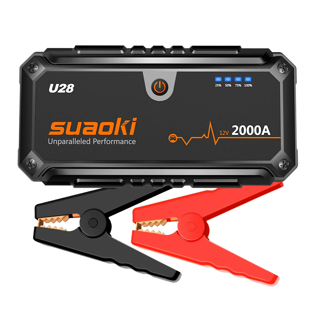 Suaoki U28 стартер для автомобиля 2000A пиковый Стартовый Блок USB power Bank светодиодный фонарик и умные зажимы для аккумулятора для автомобиля 12 В