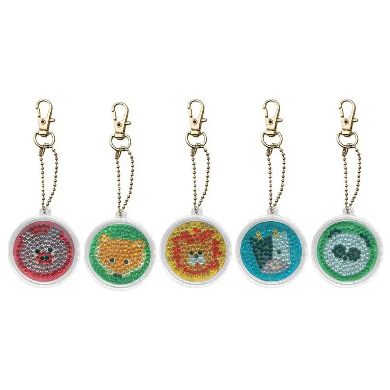 

5pcs/set Keychain DIY Full Drill Diamond Painting Cartoon Emotion Cute Animals Love Heart Key Ring Diamond Painting Cross Stitch