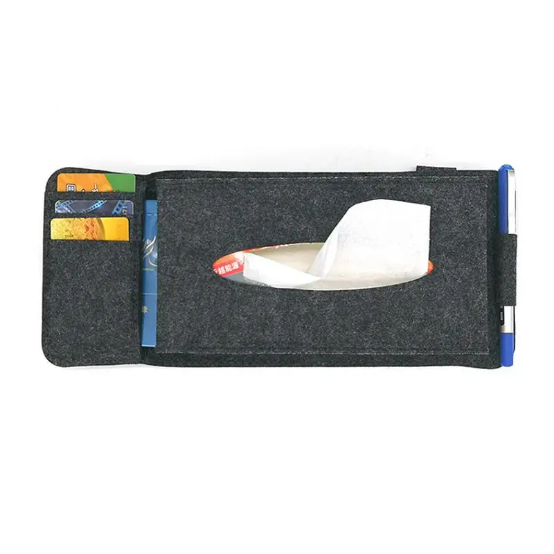 

Car Tissue Box Sunshade Storage Bag Multifunctional Wool Felt Hanging Tissue Box No Pilling Reusable Car Storage Supplies