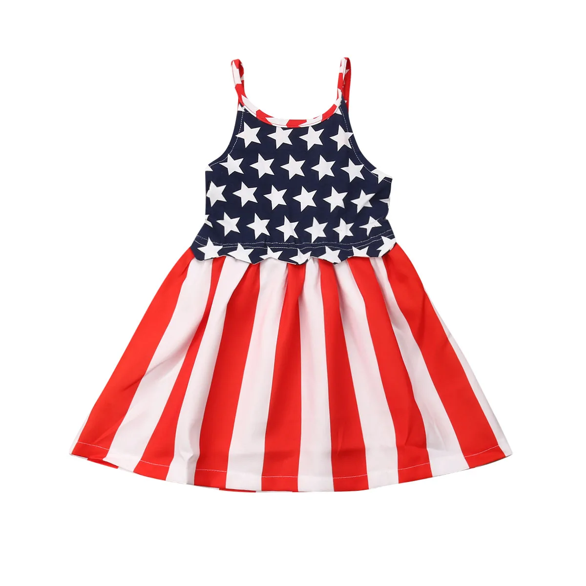 

Kids Baby Girls Toddler Sundress American Flag July 4th Independence Day Dress