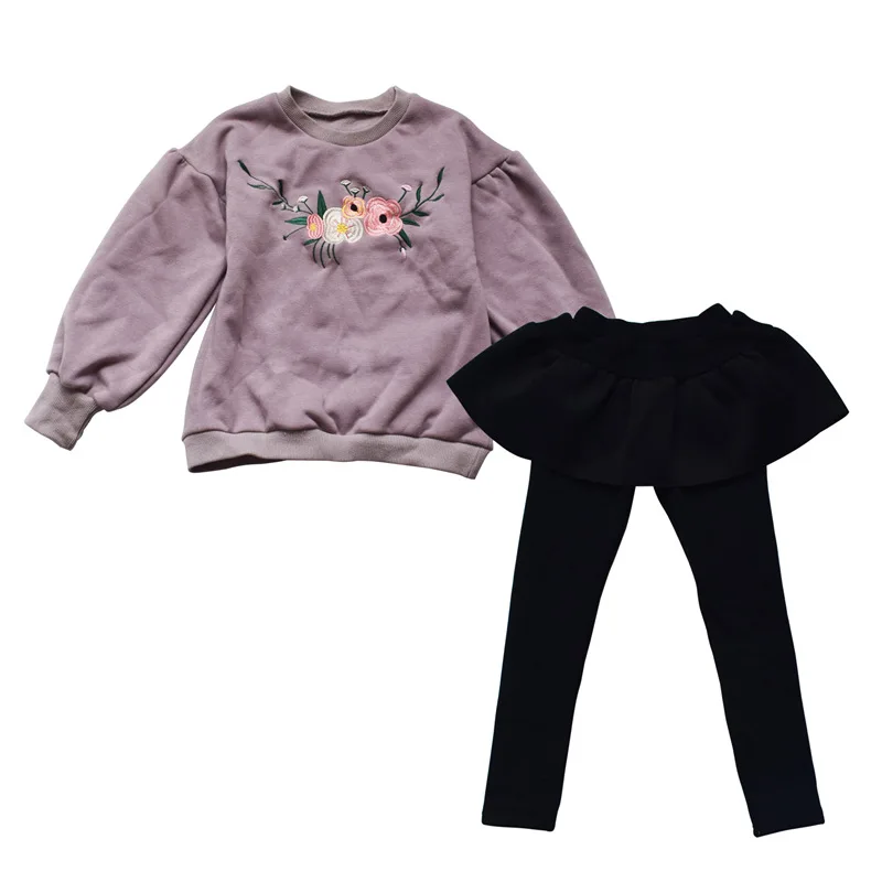 Girls Clothing Sets Kids Suits Fleece Floral T Shirt Skirt Pants Suit Spring Baby Girl Winter Clothes Children Set 3-14Y | Мать и ребенок