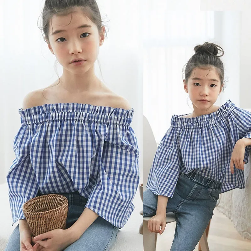 

Spring Summer Teenage Blouse For Girl Flare Sleeve Fashion Kids Shirt Clothes School Cotton Girl Top Mother And Daughter Clothes