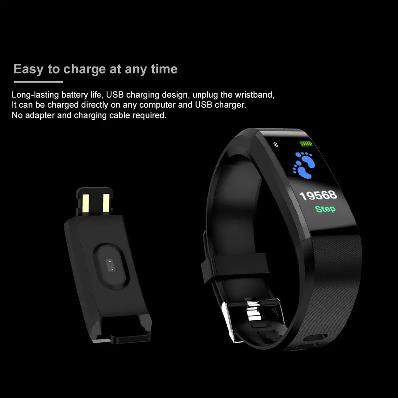 

ID115 Pedometer Screen Smart Bracelet Sports Watch Fitness Running Walking Tracker Heart Rate Pedometer Smart Band