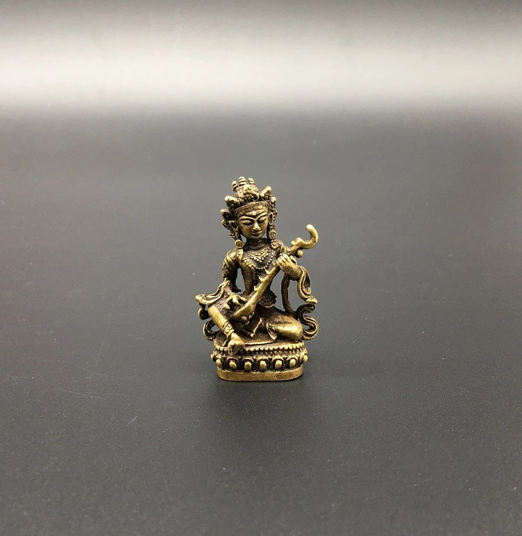 

Collectable Chinese Brass Carved Bodhisattva Playing The Piano Nepalese Buddha Statues Exquisite Small Statues