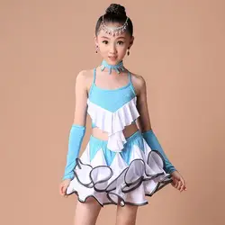 2017 Новые Детские латинских танцев для девочек латинский жилет + юбка многослойная юбка костюм современный для танцев, соревнований