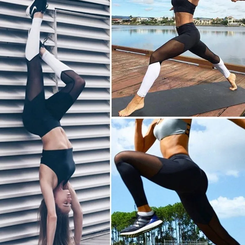 

Mesh Pants Yoga Shaping High Elastic Leggings Women SIim Quick Dry Push Up Leggings Patchwork Fitness Breathable Seamless Solid