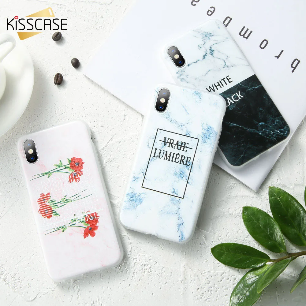 

KISSCASE Marble Case for iPhone 7 8 Plus X XS Soft Phone cases for iPhone X XR XS MAX 6 6S plus Flower pattern Back cover Coque