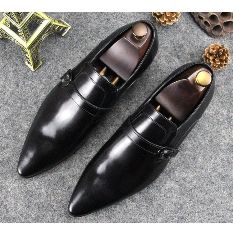 

Italian Leather Shoes For Men 2018 Spring Summer Buckles Man Dress Wedding Formal Oxfords Slip On Male Party Prom Oxfords