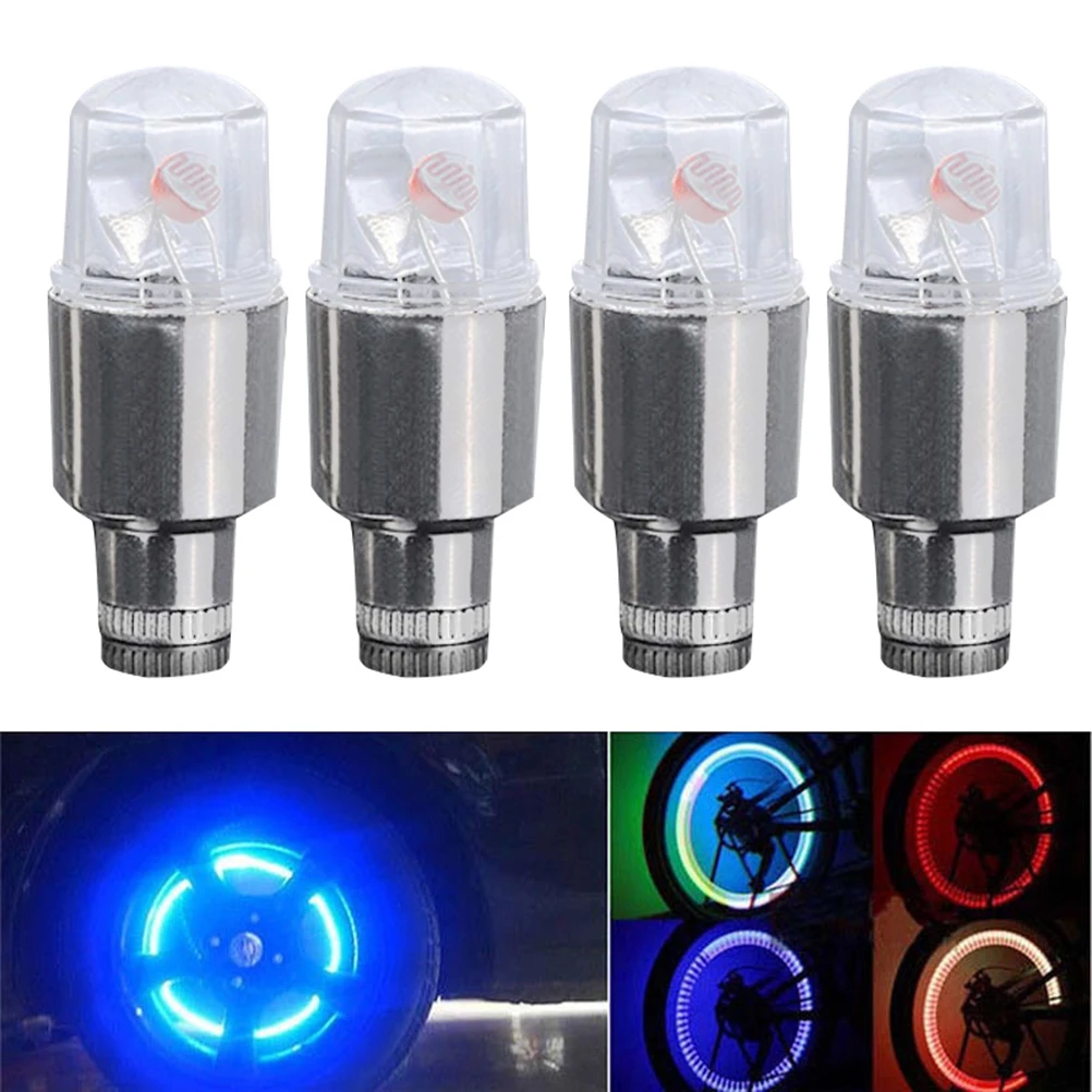 

4 pcs Dual Induction Valve Caps Wheel Stem Tire Tyre Night Light for Bicycles Cars Motorbicycle Flash Car Tire Valve Caps