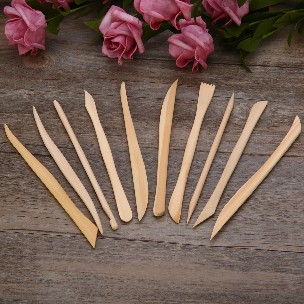 

2019 10pcs Wood Wooden Clay Modeling Tools Set Polymer Clay Tools Sculpting DIY Engrave Craft Play dough Handicraft Smooth Tools