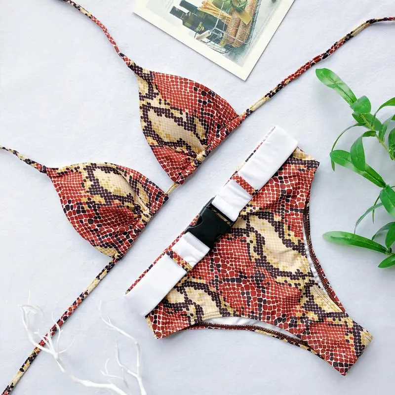 Misswim Пряжка сексуальное бикини 2019 со змеиным принтом плавание костюм Женский