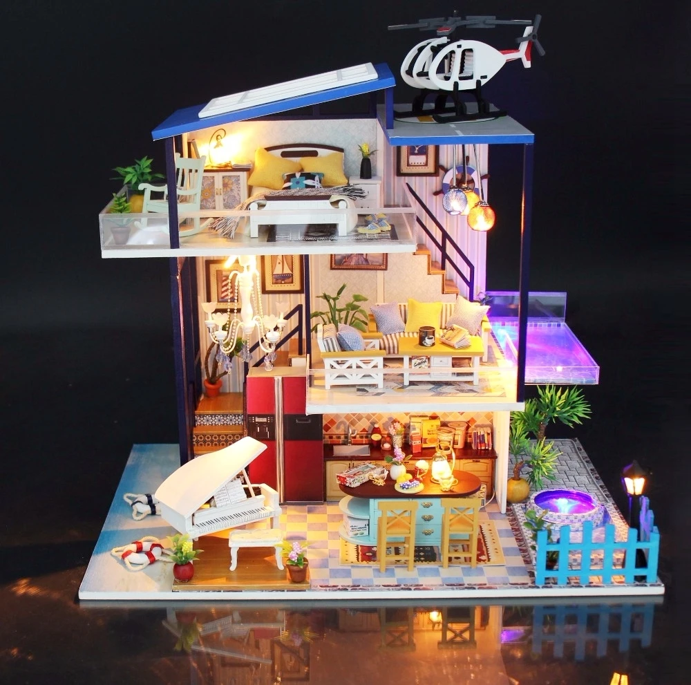 

Handmade Miniaturas Wooden Diy Doll House Miniature Dollhouse Furniture Handcraft Model Kits Box Puzzle Toys For Children Gift