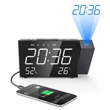 Проекционный Будильник цифровой FM радио двойной будильник объем повтора времени влажность температура дисплей настольный проектор цифровые часы