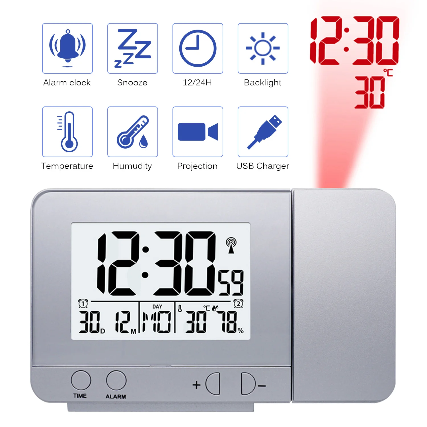 Светодиодный дисплей часы проектора с подсветкой питание от аккумулятора повернуть будильник для домашнего декора спальни
